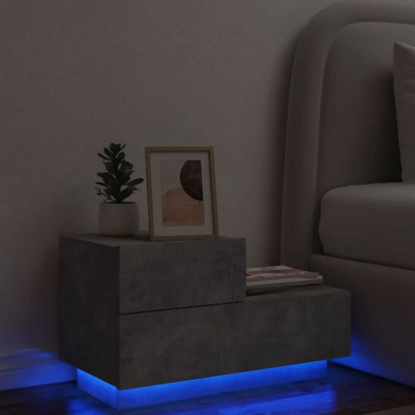 vidaXL Nachttisch mit LED-Leuchten Betongrau 70x36x40,5 cm, 836780