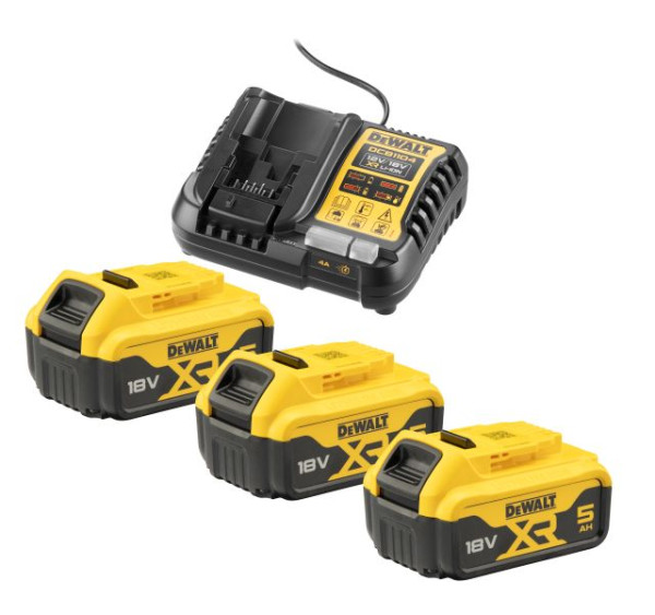 DeWalt 3x 18 Volt / 5 Ah Starter-Set inkl. System-Schnellladegerät DCB 1104, DCB1104P3-QW