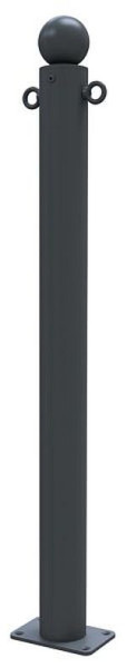 Schake Absperrstilpfosten Typ 475PB -ortsfest- zum Aufdübeln, Ø 76mm, mit Kugelkopf, beschichtet RAL 7016, mit 2 Ösen, 475PB+2
