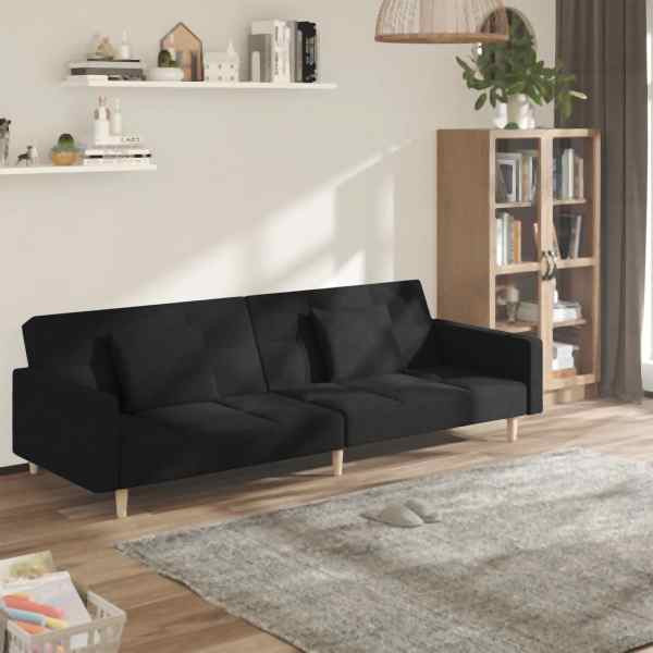 vidaXL Schlafsofa 2-Sitzer mit 2 Kissen Schwarz Stoff, 375801