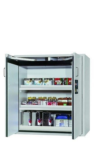 asecos Sicherheitsschrank S-CLASSIC-90, S90.129.120.WDAS in lichtgrau RAL 7035 mit 2x Wannenboden Standard (Polypropylen), 30122-001-30165