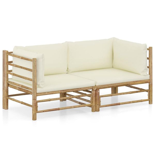 vidaXL 2-teilig Garten-Lounge-Set mit Cremeweißen Kissen Bambus, 3058201