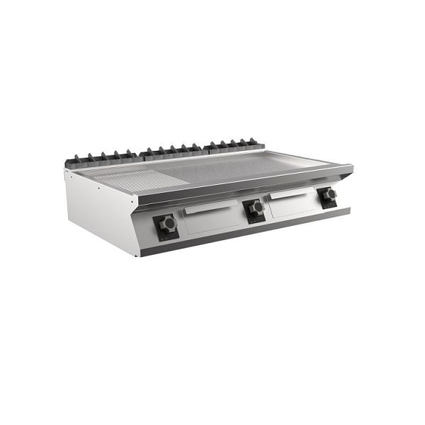 Mareno M1-900 elektrische Griddleplatte mit 2/3 glatter-1/3 gerippter mattverchromter Platte, 120cm, 1200(B)x920(T)x250(H)mm, FT912EMCST, 191.261
