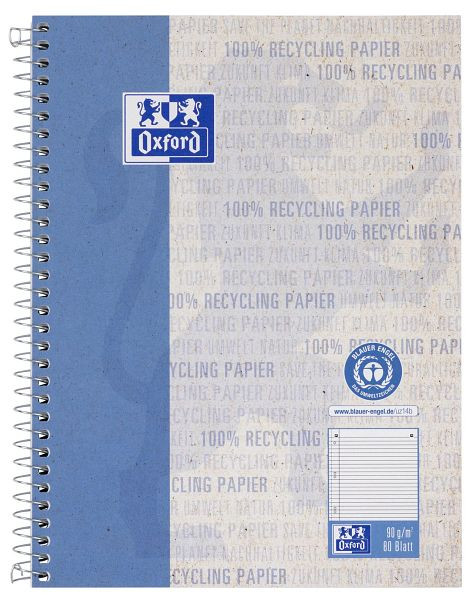 Oxford Collegeblock - A5+, liniert, 80 Blatt, 90 g/qm, Recycling, 6-fach Lochung, Rand links, 400159376