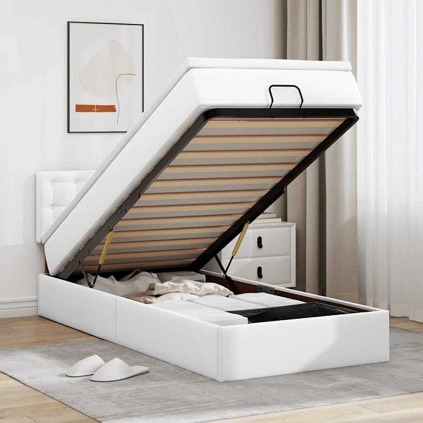 vidaXL Ottoman-Bett mit Matratzen & LEDs Reinweiß 80x200 cm Kunstleder, 3312123