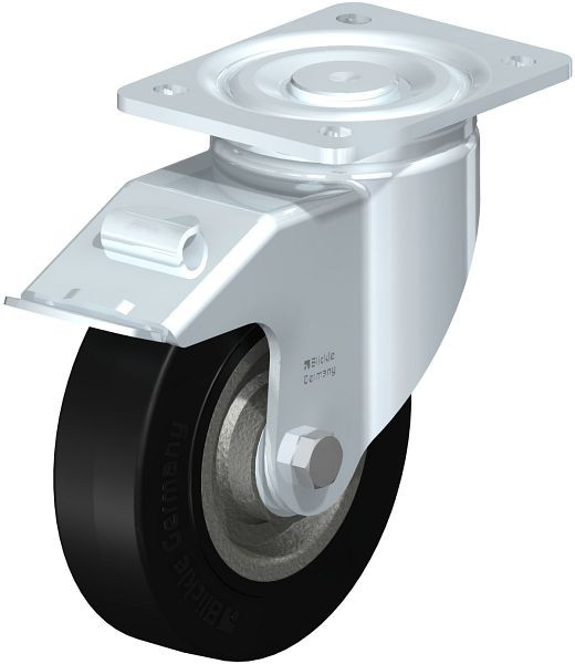 Blickle LH-SE 160K-FI Stahlblech-Lenkrolle, Schwerlast-Ausführung, mit Anschraubplatte & Feststeller, Elastik-Vollgummi, Schwarz, 562330