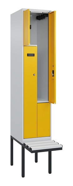 C+P Z-Spind Evolo PLUS, Bank, 2 Fächer, 2120x400x815mm, 7035/1004, Zylinderschloss, Material Sitzfläche Kunststoff, 0490437-122 S10075
