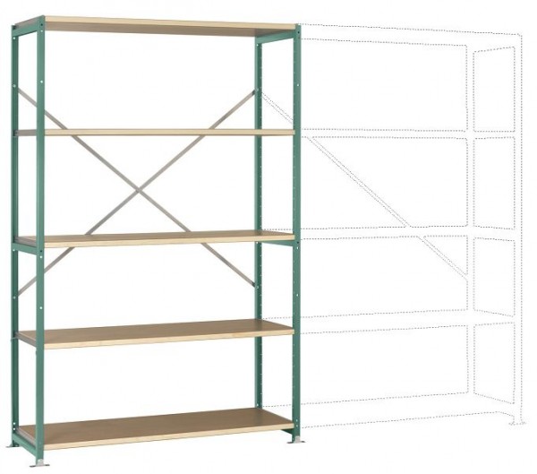 Manuflex Breitfach-Steckregal Grundregal mit 5 Holzverbundböden, HxBxT = 2000 x 1280 x 400 mm, graugrün, RP1026.0001