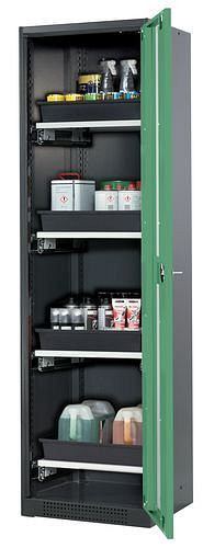 asecos Chemikalienschrank Systema-T CS-54RG, Korpus anthrazit, Flügeltüren grün, 4 Tablarauszüge, 208922
