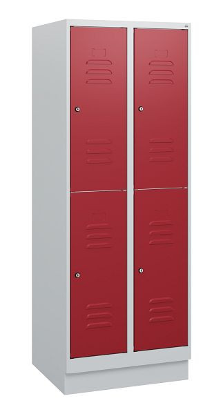 C+P Doppelstöckiger Spind Classic PLUS, Sockel, 2 Abteile, 1630x600x500mm, 7035/3003, Zylinderschlösser, 0803205-20 S10031