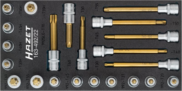Hazet Schraubendreher-Steckschlüsseleinsatz Satz, TORX®, Vierkant hohl 12,5 mm, Innen TORX® Profil, Tamper Resistant TORX® Profil, T20 - T70, 163-492/22