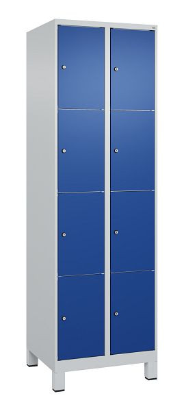 C+P Schließfachschrank Classic PLUS, Füße, 2 Abteile mit je 4 Fächern, 1950x600x500mm, 7035/5010, 080010-204 S10003