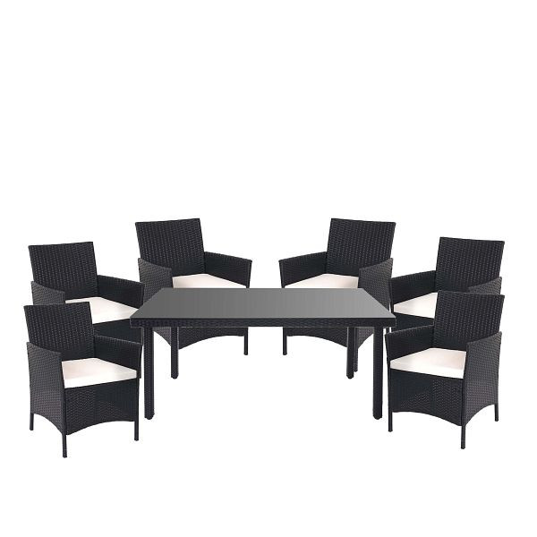 Mendler Poly-Rattan-Garnitur Halden, Gartenmöbel Balkon-Set Sitzgarnitur, anthrazit, Kissen creme, 52354+3x52031