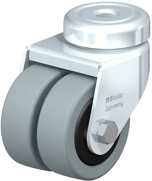 Blickle LMDA-VPA 50G Apparate-Doppel-Lenkrolle mit Rückenloch, Vollgummi, Grau, 105361