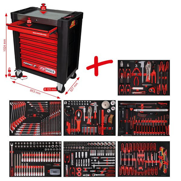KS Tools PERFORMANCEplus Werkstattwagen-Satz P10, mit 397 Werkzeugen und 7 Schubladen, 810.7397