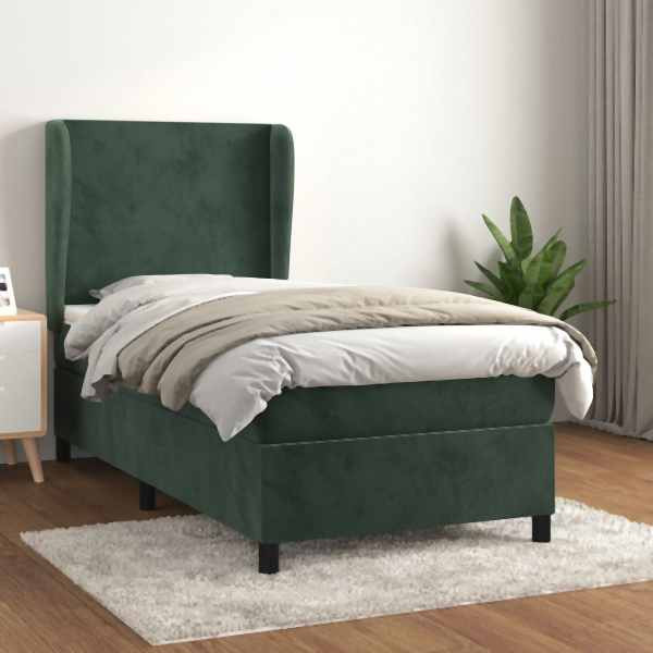 vidaXL Boxspringbett mit Matratze Dunkelgrün 90x200 cm Samt, 3129072