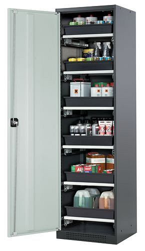 asecos Chemikalienschrank Systema-T CS-56L, Korpus anthrazit, Flügeltüren grau, 6 Tablarauszüge, 209059