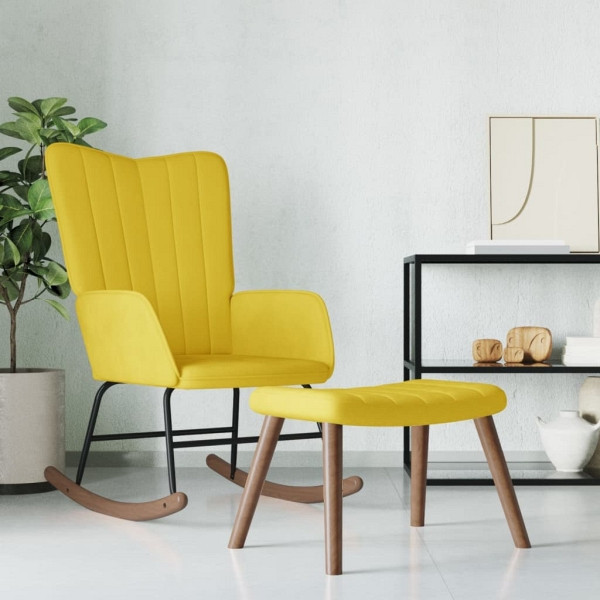 vidaXL Schaukelstuhl mit Hocker Senfgelb Samt, Polyester, 327761
