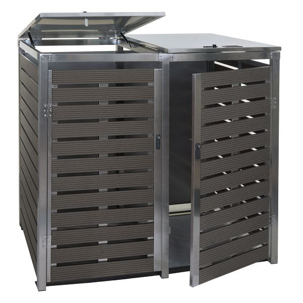 Mendler 2er Mülltonnenverkleidung HWC-K14, Mülltonnenbox, 119x134x84cm WPC Edelstahl 78kg, anthrazit, 87678+87679