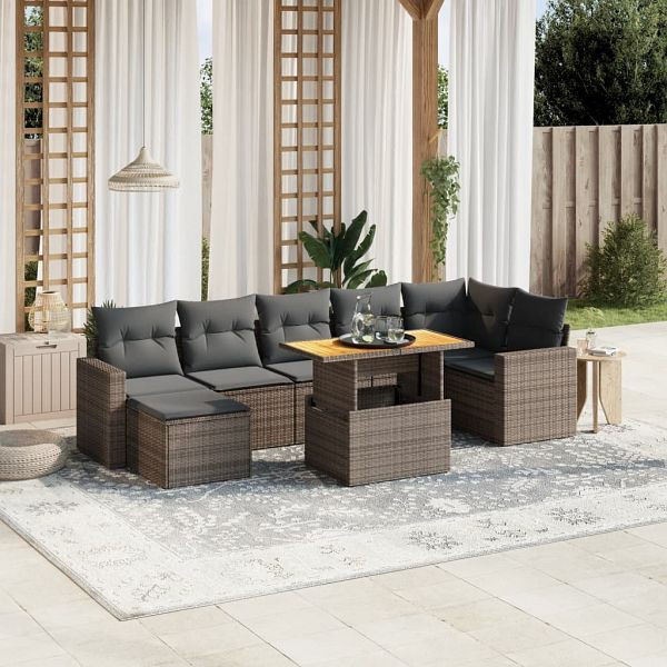 vidaXL 8-tlg. Garten-Sofagarnitur mit Kissen Grau Poly Rattan, 3275601