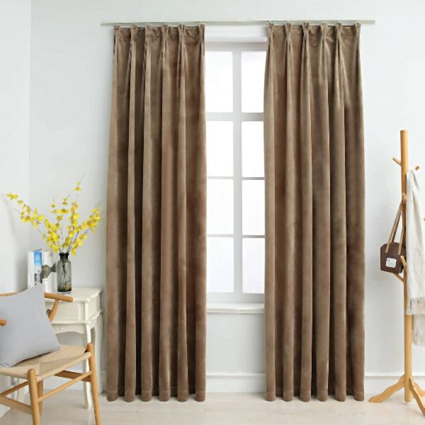 vidaXL Verdunkelungsvorhänge mit Haken 2 Stück Samt Beige 140x225 cm, 134509