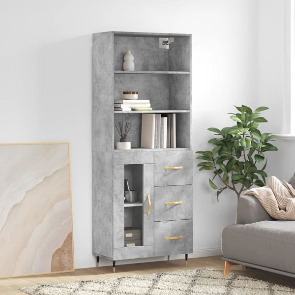 vidaXL Highboard Betongrau 69,5x34x180 cm Holzwerkstoff, 3189489