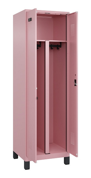 C+P PSA Schwarz-Weiß-Spind Evolo PLUS, mit Füßen, 2 Abteile, 1950x600x500mm, 30, Frontfarbe RAL 3015 Hellrosa, Zylinderschloss, 049012-20P S10051