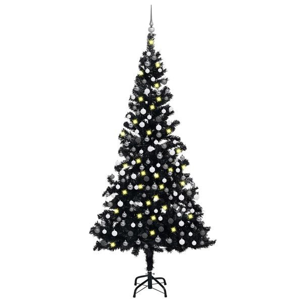vidaXL Künstlicher Weihnachtsbaum Beleuchtung & Kugeln Schwarz 210 cm, 3077677