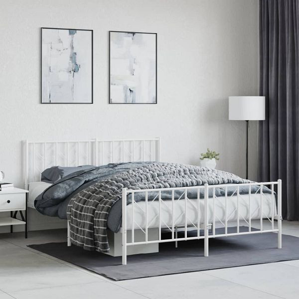 vidaXL Bettgestell mit Kopf- und Fußteil Metall Weiß 150x200 cm, 374506