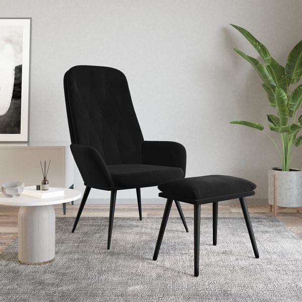 vidaXL Relaxsessel mit Hocker Schwarz Samt, Füllung: Schaumstoff, 3097625
