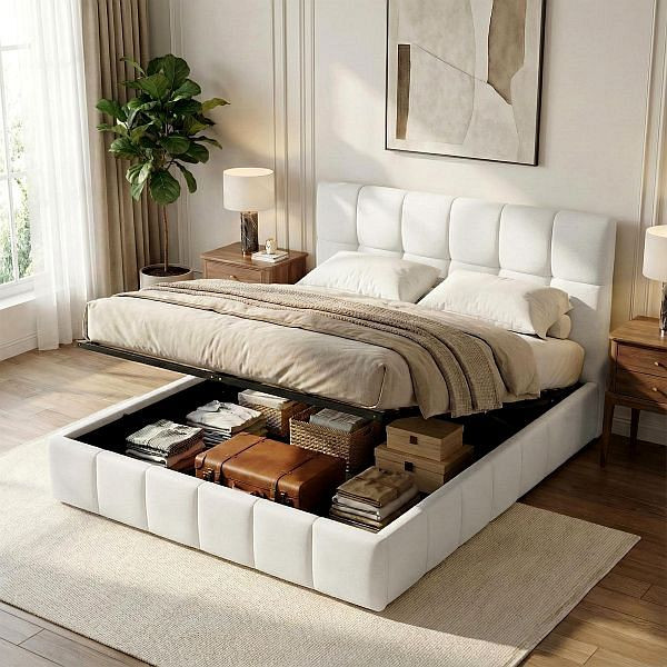 CLP Bett Ladia Stoff 160x200 cm, creme, 327094, 4255716371524