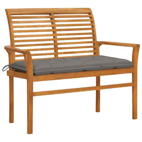 vidaXL Gartenbank mit Grauer Auflage 112 cm Massivholz Teak, 3062665