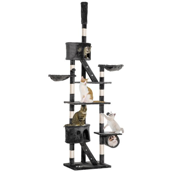 PawHut Katzenbaum Kratzbaum Katzenkratzbaum Kletterbaum Katze Sisal deckenhoch (Dunkelgrau) 60 x 45 x 240-260 cm, D30-093GY