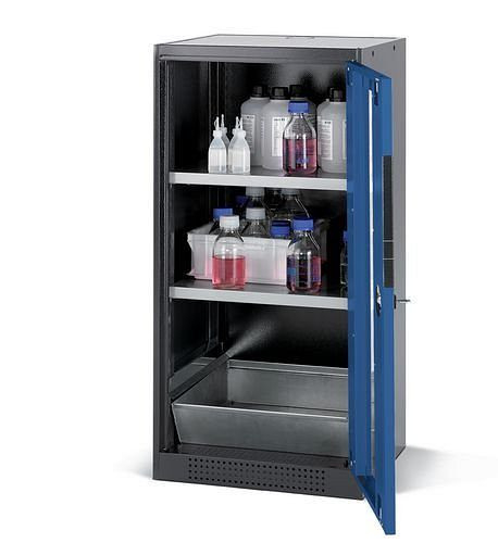 asecos Chemikalienschrank Systema CS-52RG, Korpus anthrazit, blau, 2 Einlegeböden und Bodenwanne, 202633