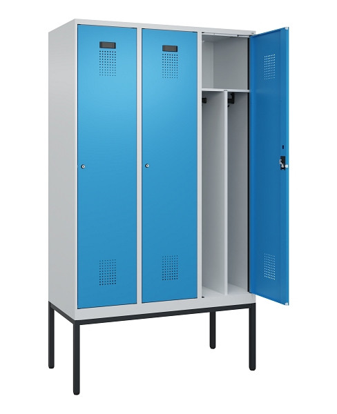 C+P Spind Evolo PLUS, Gestell, 3 Abteile, 2120x1200x500mm, 7035/5012, Verschluss Zylinderschloss, 0490307-32F S10034