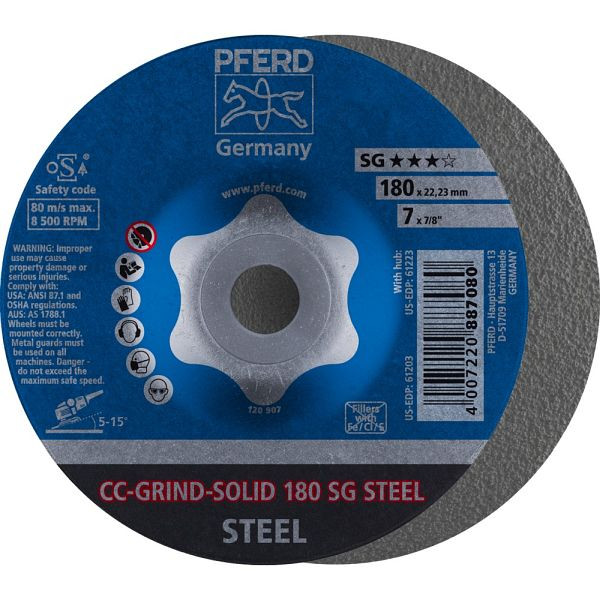 Pferd CC-GRIND-Schleifscheibe CC-GRIND-SOLID 180 SG STEEL, VE: 10 Stück, 64185180