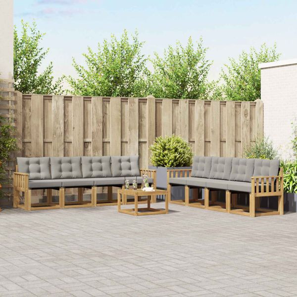 vidaXL Outdoor-Sofagarnitur mit Kissen 9-teilig Weiß und Hellgrau, 3389329