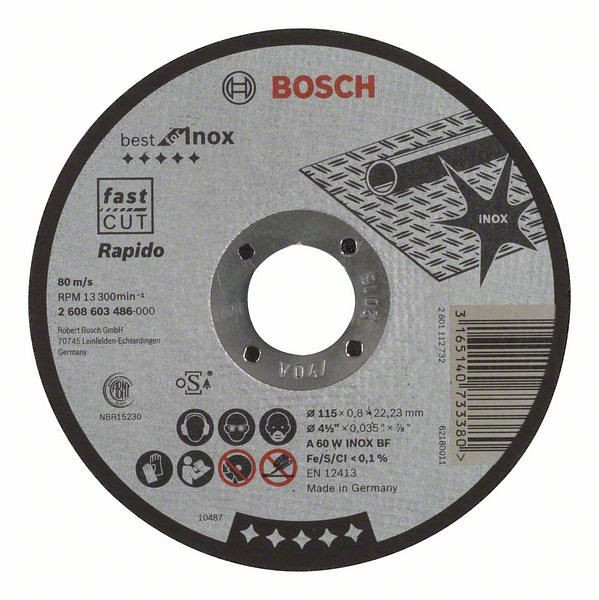 Bosch Trennscheibe gerade Best for Inox Rapido A 60 W INOX BF, 115 mm, 0,8 mm, VE: 25 Stück, 2608603486