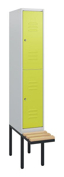 C+P Doppelstöckiger Spind Classic PLUS, 1950x300x815mm, 7035/0024, Zylinderschlösser, Sitzleisten aus Buche, schwebende Sitzfläche, 0803405-10 S10040