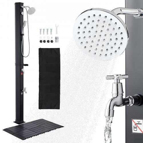 VEVOR Solardusche 40L, 2290mm, inkl. Bodenplatte, Hand- & Fußarmatur, Warm-/Kaltwasser, für Garten, Pool, Strand, Schwarz, TYNLYQHSPVCL2DBDW001V0
