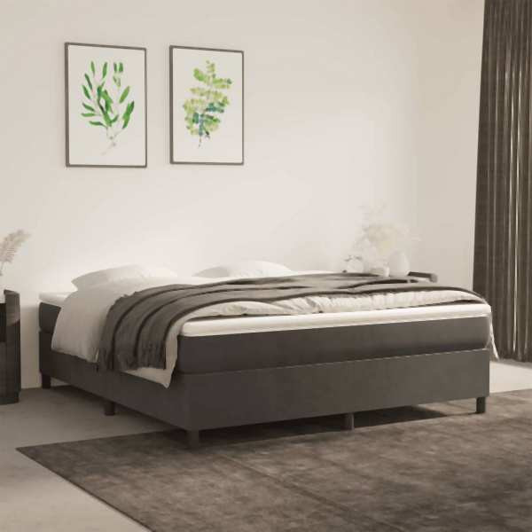 vidaXL Boxspringbett mit Matratze Dunkelgrau 180x200 cm Samt, 3144694