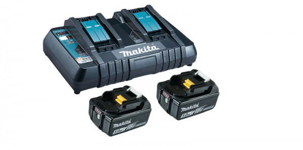 Makita Power Source Kit Li 18,0 V 5 Ah inkl. Doppelladegerät & 2 Akkus im Karton, 199482-2