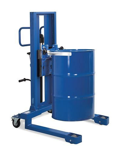 DENIOS Fasslifter Servo FL 12-SK aus Stahl, breites Fahrwerk, für 200-220-l-Stahl- und Kunststofffässer, 214475