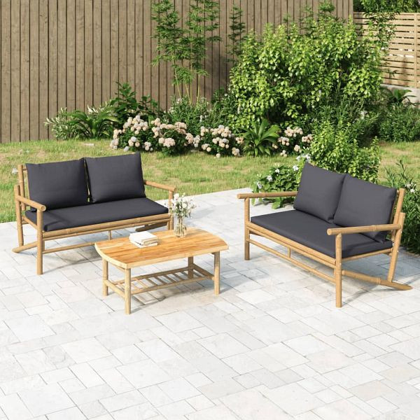 vidaXL 2-teilig Garten-Lounge-Set mit Dunkelgrauen Kissen Bambus, 363465