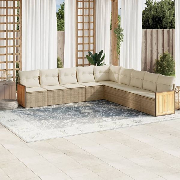 vidaXL 9-teilig Garten-Sofagarnitur mit Kissen Beige Poly Rattan, 3227738