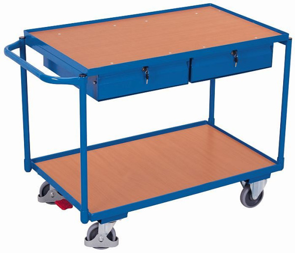 VARIOfit Tischwagen mit 2 Ladeflächen und 2 Schubladen, Außenmaße: 1.175 x 625 x 850 mm (BxTxH), sw-600.504