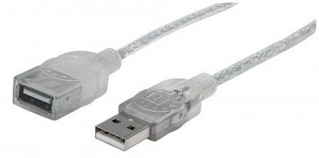MANHATTAN Hi-Speed USB 2.0 Verlängerungskabel, USB 2.0, Typ A Stecker - Typ A Buchse, 480 Mbps, 1,8 m, Silber, 336314