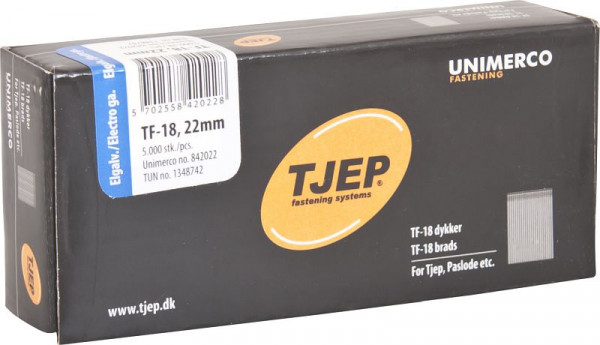 TJEP TF18 22mm Stift, verzinkt Box 5.000 Stück, Brads und Stifte, 842022