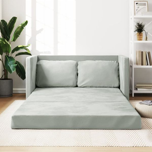 vidaXL Bodensofa mit Schlaffunktion Hellgrau 122x204x55 cm Samt, 353957