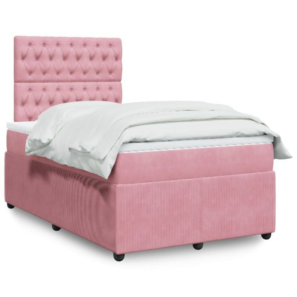 vidaXL Boxspringbett mit Matratze Rosa 120x190 cm Samt, 3294597